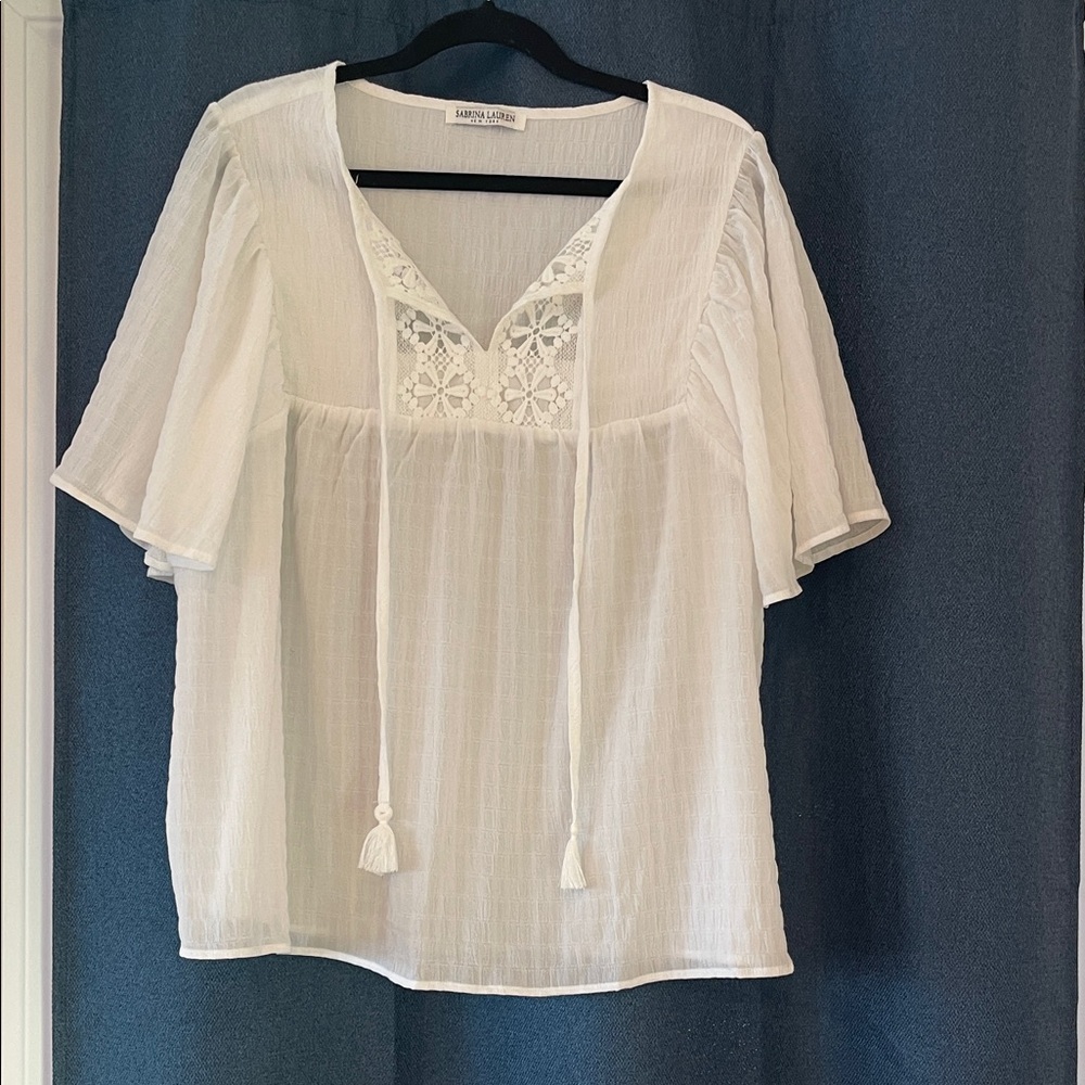 Elegant White Blouse with Tassel Accents